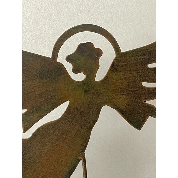 Rustic Metal Angel Tabletop Décor 11x13 Primitive Christmas Holiday Figure - Picture 4 of 4